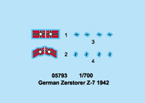Trumpeter 05793 German Zerstorser Z-7 1942 1/700 – imagen 4