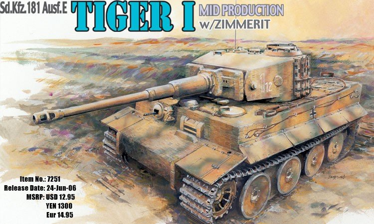 Dragon 7251 Tiger-I Mid w/Zimmerit 1/72