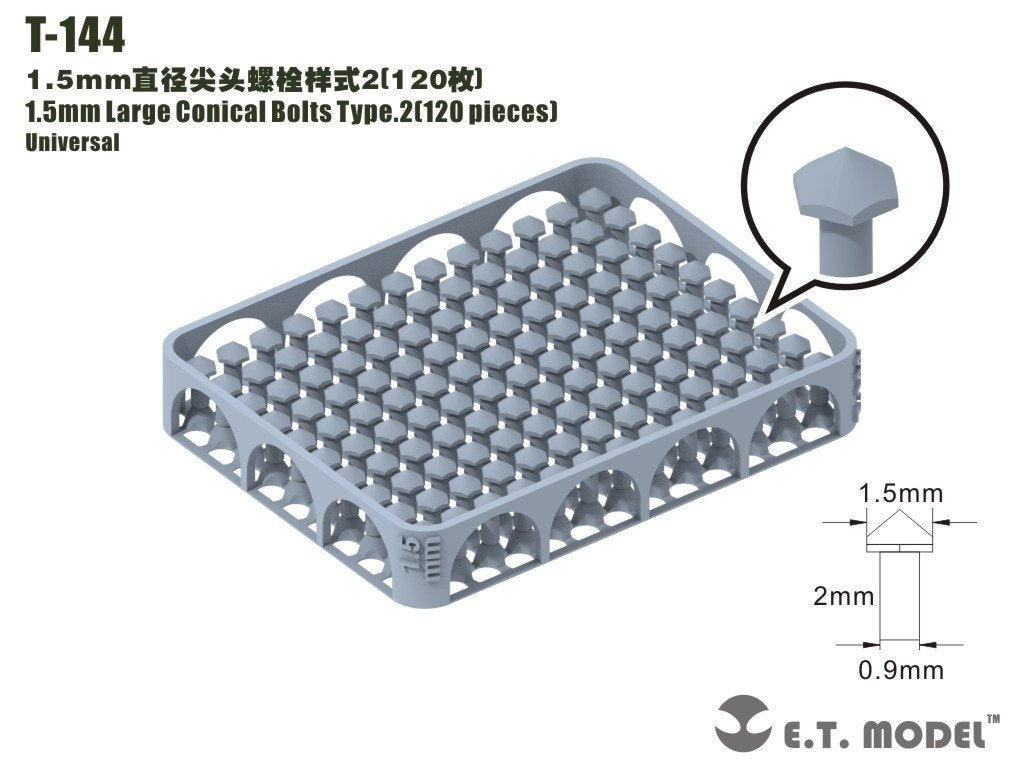 Boulons coniques de grande taille ET modèle T-144, 1,5 mm, type 2, 120 pièces 