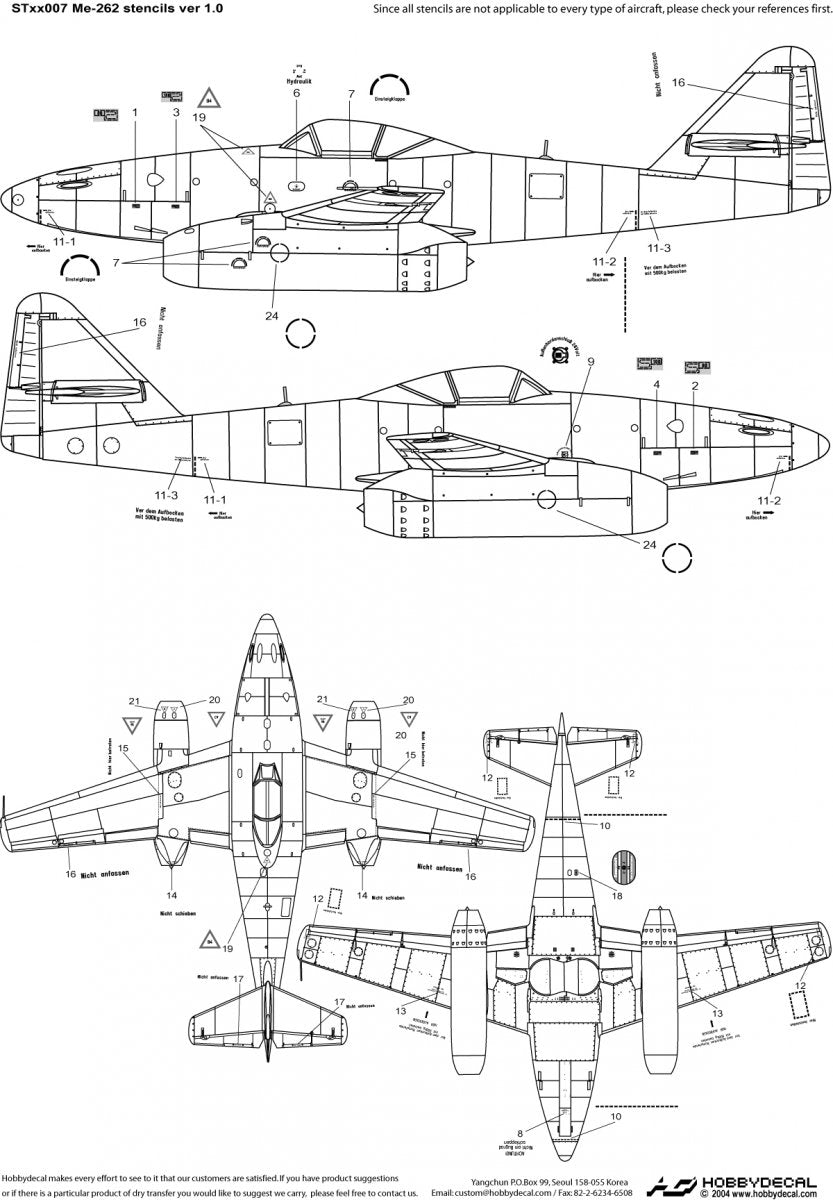 HobbyDecal ST32007V1 Me-262 Stencils ver 1 1/32 – image 2
