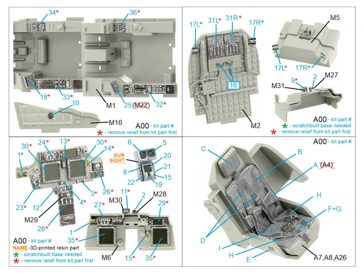 Quinta Studio QD+35106 AH-64D 3D-Printed &amp;amp; coloured Interior on decal paper (Takom) (with 3D-printed resin parts) 1/35 – immagine 2
