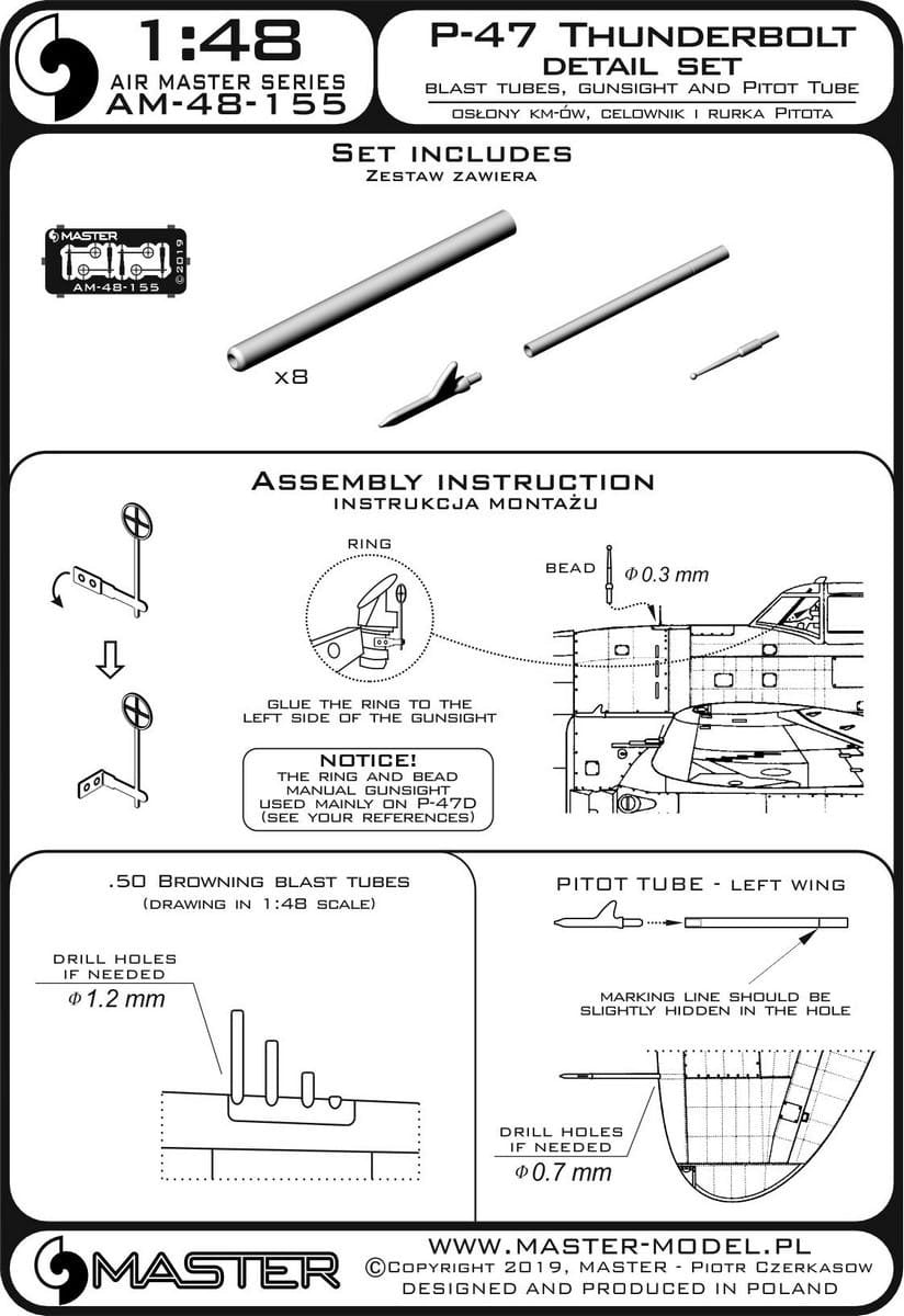 Master AM-48-155 P-47 Thunderbolt - zestaw detali - uzbrojenie, rurka Pitota, celownik 1/48 – imagen 3