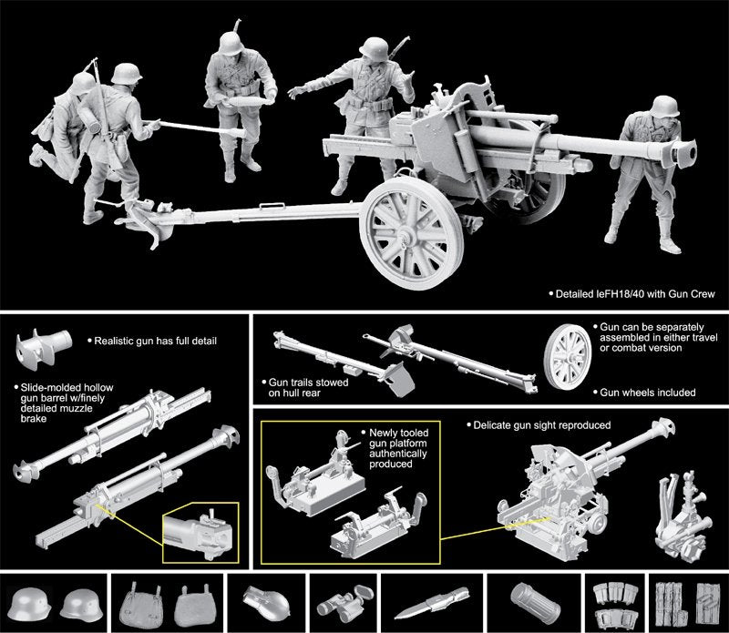 Dragon 6795 10.5cm leFH 18/40 w/Gun Crew 1/35 – immagine 2