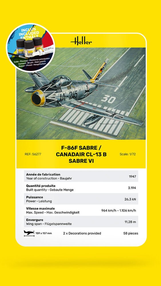 Heller 56277 F-86F SABRE / CANADAIR CL-13 B SABRE VI - Starter Kit 1/72 – immagine 7