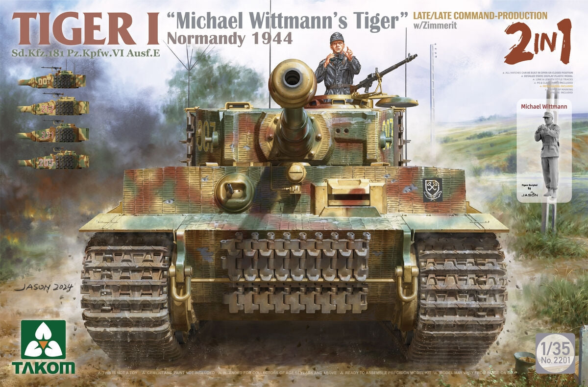 Takom 2201 Tiger I Late Production w/zimmerit Normandy 1944 Sd.Kfz. 181 Pz.Kpfw. VI Ausf. E "Michael Wittmann's Tiger"(Late/Late Command) 1/35