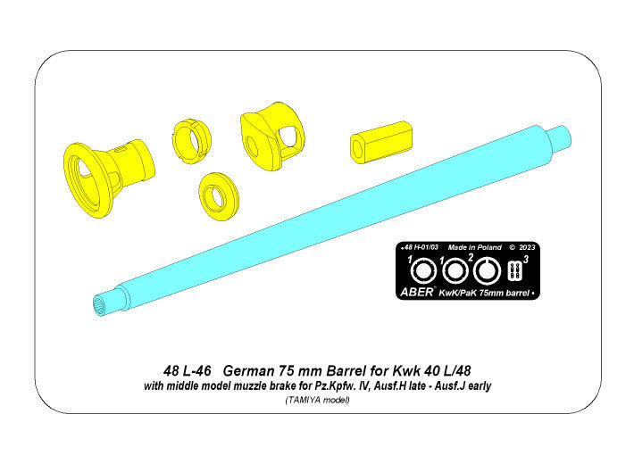 Aber 48L46 German 75 mm Barrel for KwK 40 L/48 1/48 – imagen 10