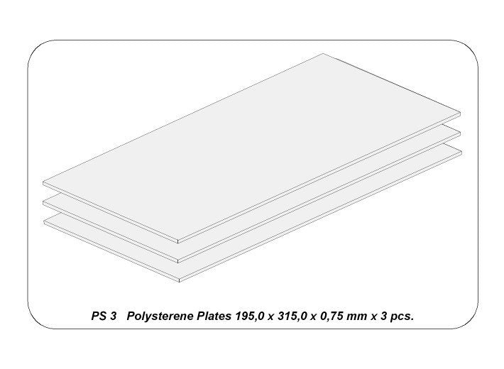 Aber PS-3 Płyty z białego polistyrenu 195 x 315 x 0,75 po 3 szt. / Polystyrene plates 195 x 315 x 0,75 mm x 3 pcs. – imagen 2