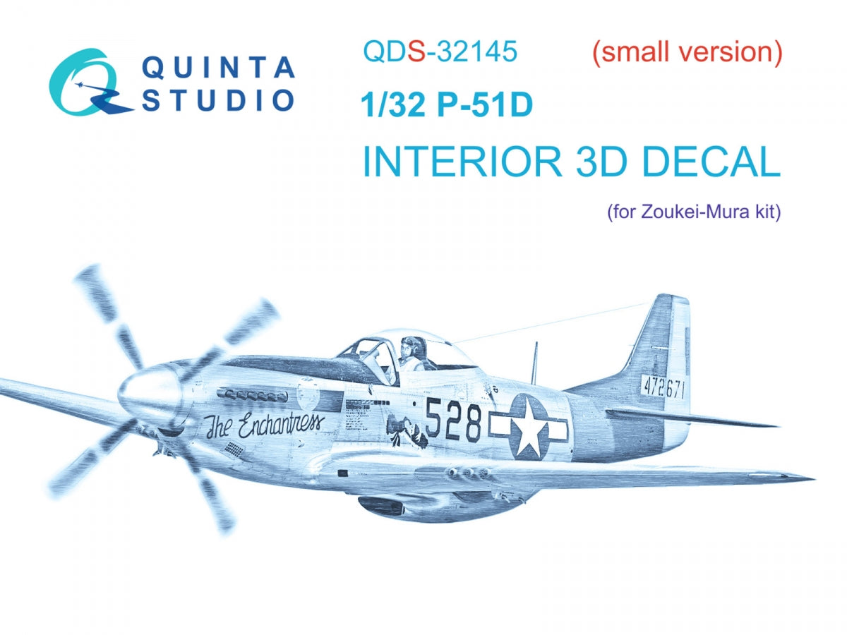 Quinta Studio QDS-32145 P-51D Mustang 3D-Printed &amp;amp; coloured Interior on decal paper (Zoukei-Mura SWS) (Small version) 1/32