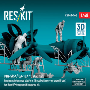 RESKIT RSF48-0162 PBY-5/5A/ OA-10A "Catalina" Engine maintenance platform (2 pcs) with service crew (5 pcs) for Revell/Monogram/Hasegawa kit (3D Printed) 1/48