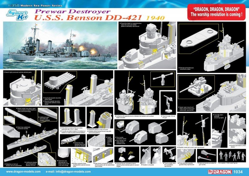 Dragon 1034 Destroyer U.S.S. Benson DD-421 1940 1/350 – zdjęcie 2