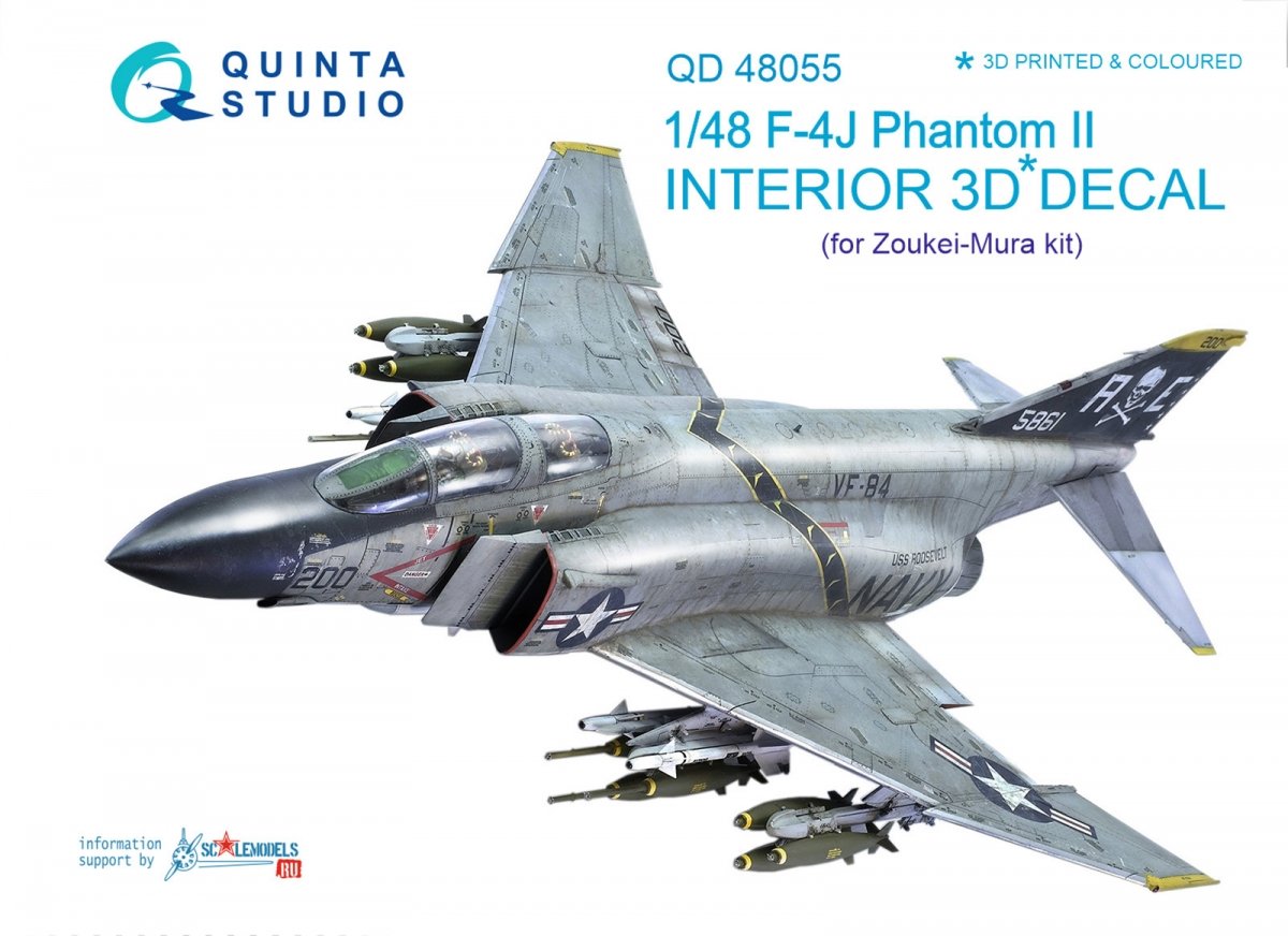 Quinta Studio QD48055 F-4J 3D-Printed &amp;amp; coloured Interior on decal paper (for ZM SWS kit) 1/48