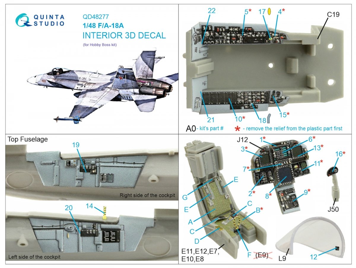 Quinta Studio QD48277 F/A-18А 3D-Printed &amp;amp; coloured Interior on decal paper (HobbyBoss) 1/48 – imagen 2