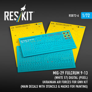 RESKIT RSB72-0006 MiG-29 Fulcrum 9-13 (White 57) Digital (Pixel) Ukrainian Air Forces for GWH kit (Main Decals with Stencils &amp; Masks for painting)1/72