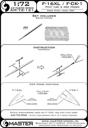 Master AM-72-131 F-16XL / F-CK-1 Prototypes Pitot tube &amp;amp; AOA Probes 1/72 – immagine 4