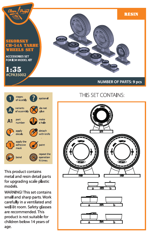 Clear Prop! CPA35002 CH-54A Tarhe wheels set for ICM kit 1/35 – immagine 2