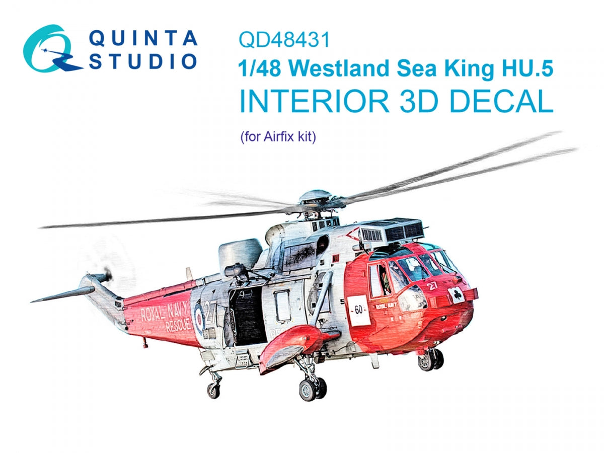Quinta Studio QD48431 Westland Sea King HU.5 3D-Printed &amp; colored Interior on decal paper (Airfix) 1/48