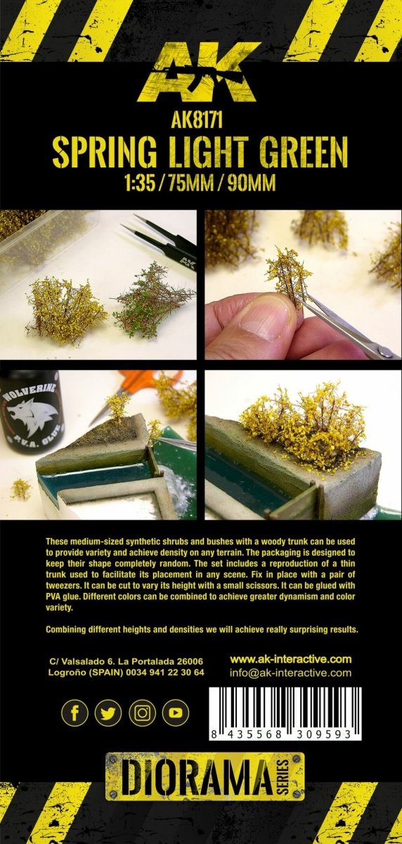 AK Interactive AK8171 SPRING LIGHT GREEN SHRUBBERIES 75MM / 90MM 1/35 – zdjęcie 3