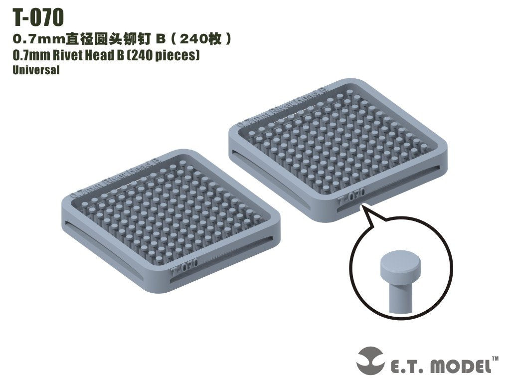 Rivets à tête B, modèle T-070 de 0,7 mm (240 pièces)