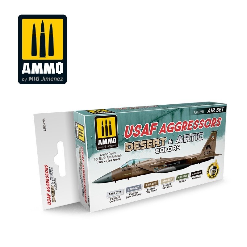 AMMO of Mig Jimenez 7234 USAF AGGRESSORS DESERT & ARTIC COLORS SET 6x17ml