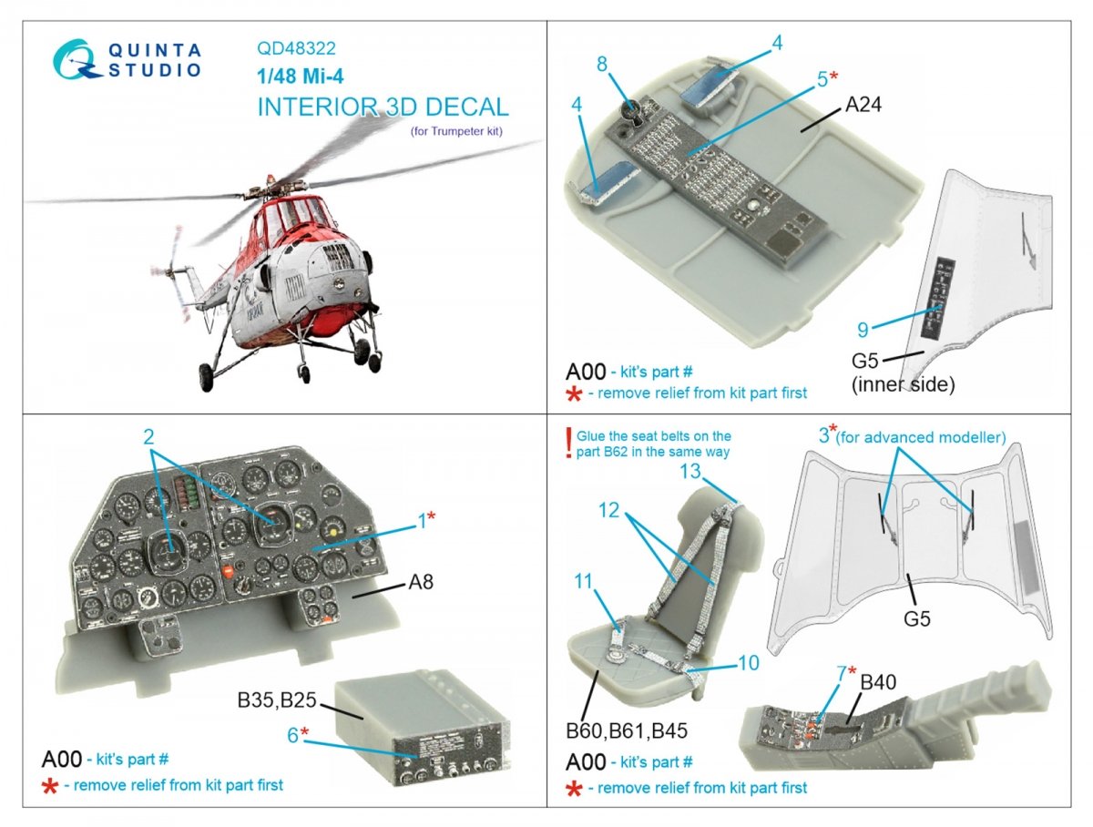 Quinta Studio QD48322 Mi-4 3D-Printed &amp;amp; coloured Interior on decal paper (Trumpeter) 1/48 – imagen 2