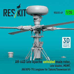 RESKIT RSU35-0069 AH-64D late Apache unfolded main rotor, late blades, MUMT, AN/APG-78 Longbow for Takom/Snowman kit (3D Printed) 1/35