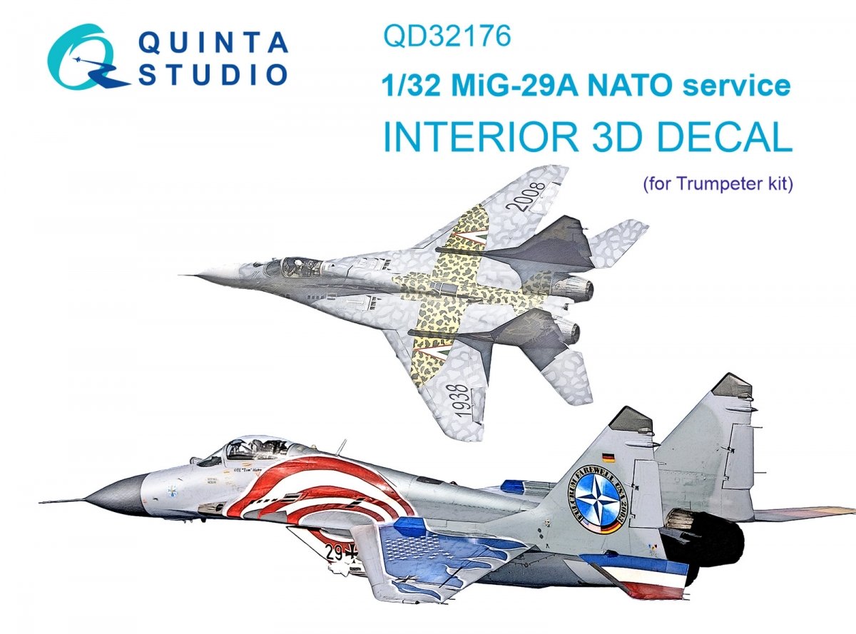 Intérieur imprimé en 3D et coloré sur papier décalcomanie pour MiG-29A de l&amp;#39;OTAN (Trumpeter), par Quinta Studio QD32176, échelle 1/32