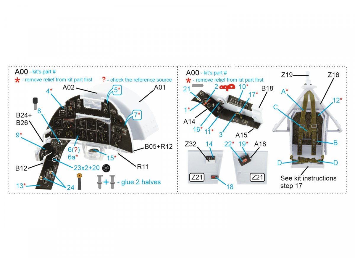 Quinta Studio QD24002 Hawker Typhoon (Car Door) 3D-Printed &amp;amp; coloured Interior on decal paper (Airfix) 1/24 – immagine 12