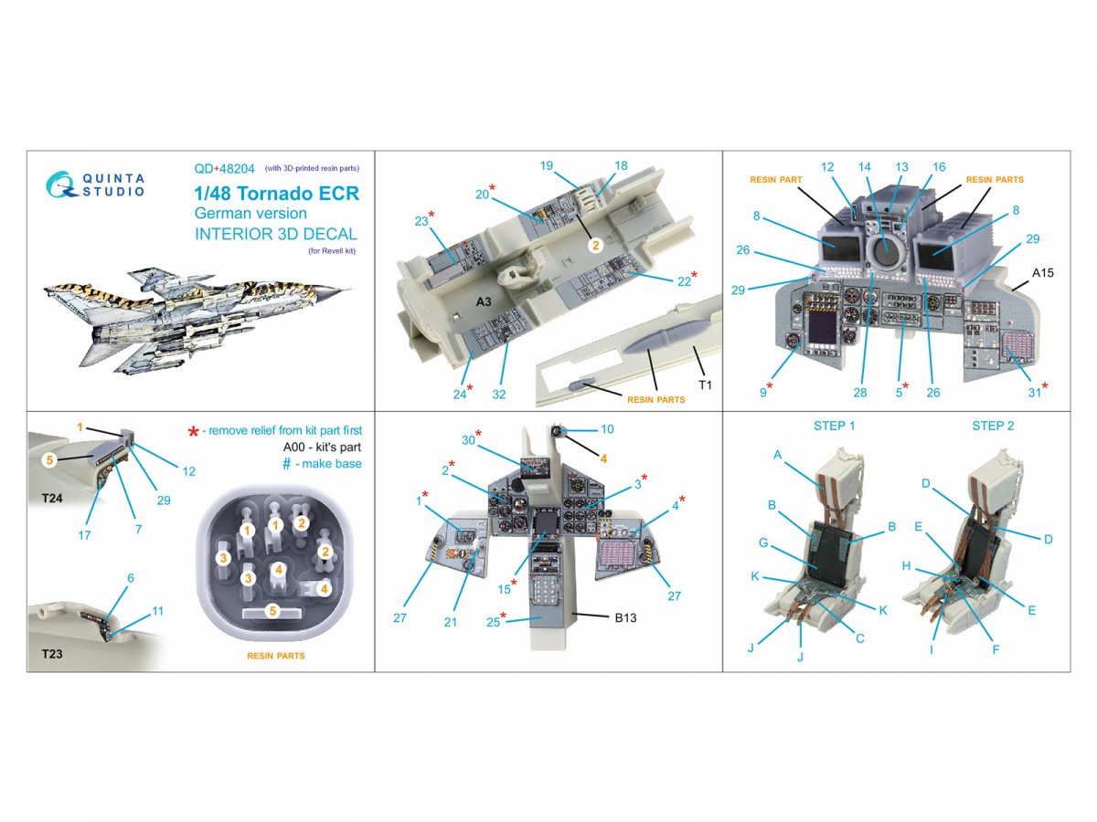 Quinta Studio QD+48204 Tornado ECR German 3D-Printed &amp;amp; coloured Interior on decal paper (Revell) (with 3D-printed resin parts) 1/48 – imagen 2