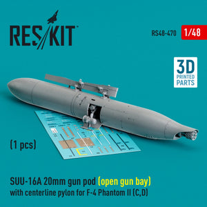 RESKIT RS48-0470 SUU-16A 20mm gun pod (open gun bay) with centerline pylon for F-4 Phantom II (C,D) (1 pcs) (3D Printed) 1/48 – zdjęcie 2