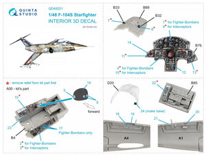 Quinta Studio QD48201 F-104S 3D-Printed &amp;amp; coloured Interior on decal paper (Kinetic) 1/48 – imagen 2