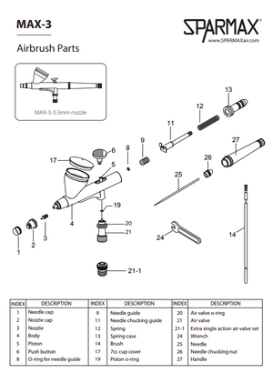 Sparmax MAX-3 Airbrush - Nozzle 0.3 mm – imagen 2
