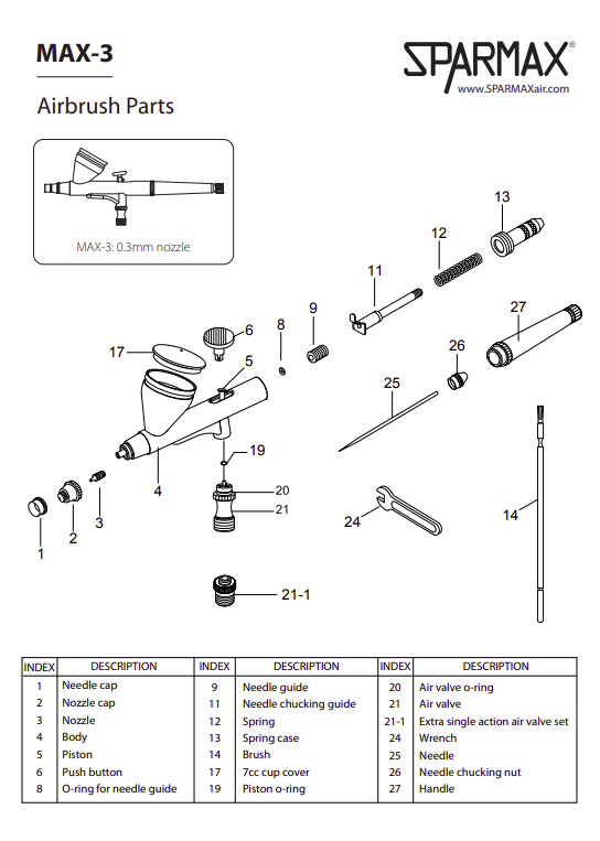 Sparmax MAX-3 Airbrush - Nozzle 0.3 mm – imagen 2