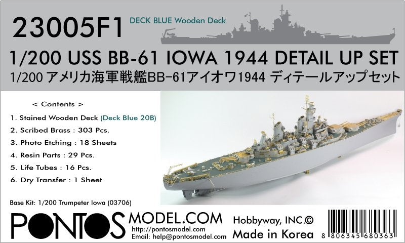 Pontos 23005F1 USS BB-61 Iowa 1944 Ensemble de détails (Pont en bois teinté bleu 20B) (1/200)