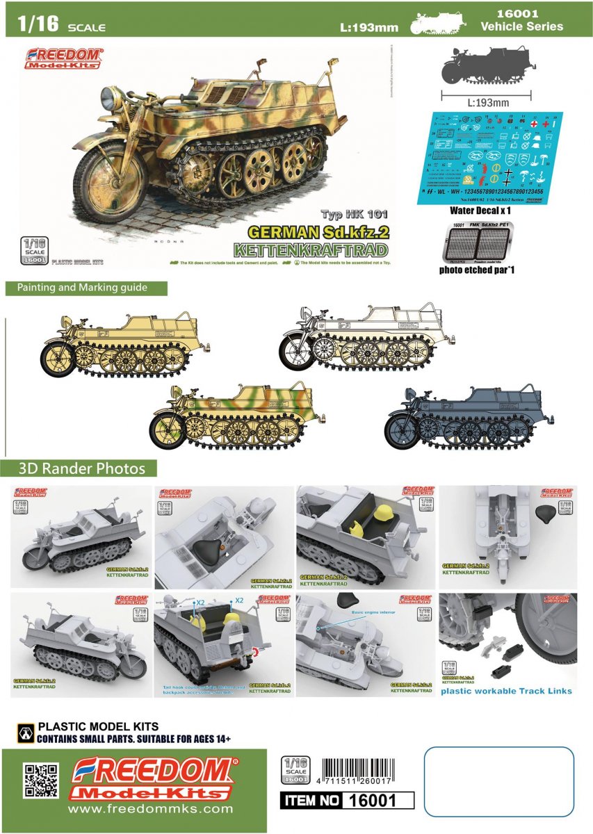Freedom 16001 Sd.Kfz. 2 Kettenkraftrad Typ HK 101 1/16 – imagen 2