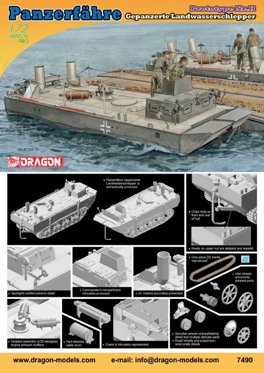 Dragon 7490 Panzerfahre Gepanzerter Landwasserschlepper Prototype Nr.II 1/72 – imagen 2