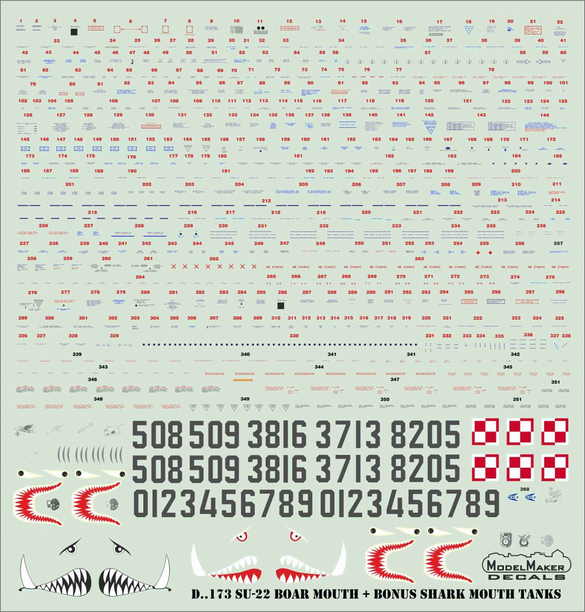 ModelMaker Decals D48173 Su-22 Boar Mouth + bonus shark mouth tanks 1/48 – immagine 2
