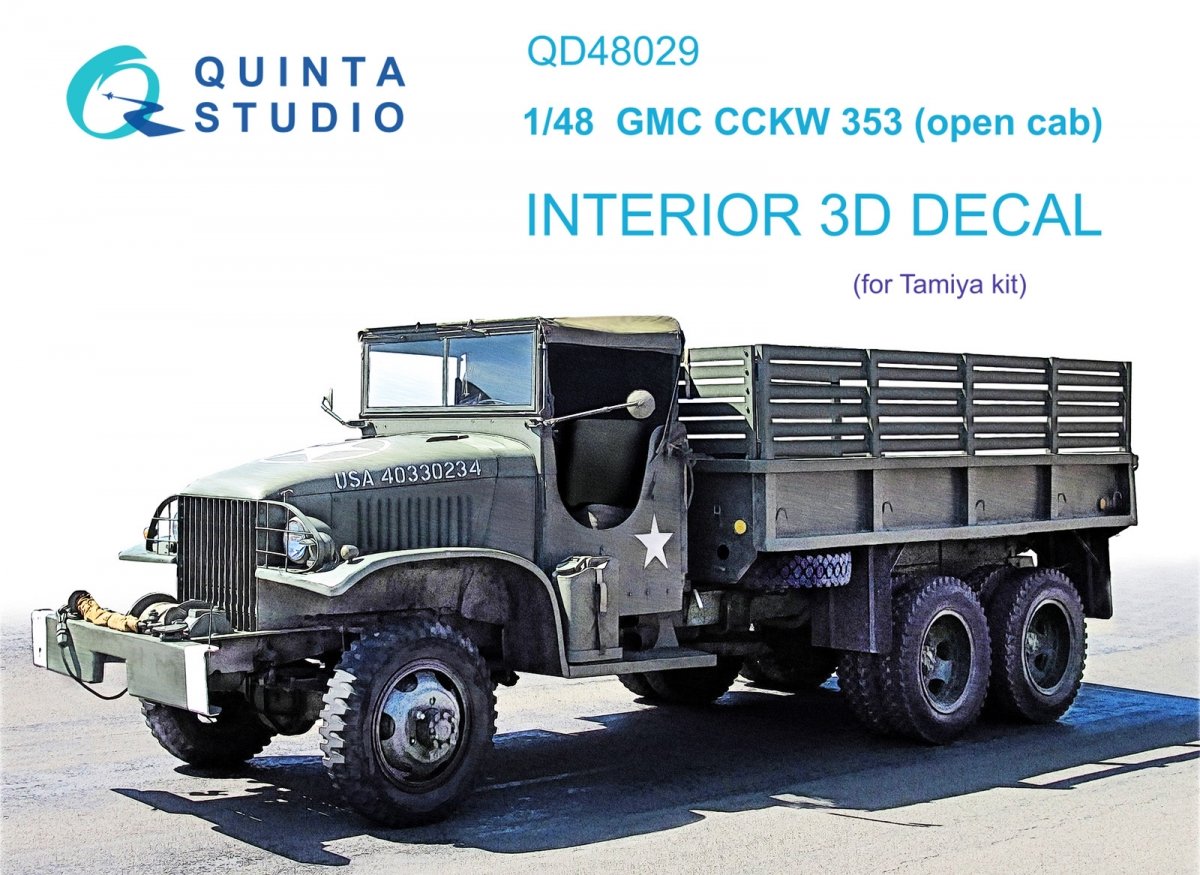 Quinta Studio QD48029 GMC CCKW 353 (open cab) 3D-Printed &amp;amp; coloured Interior on decal paper (Tamiya) 1/48