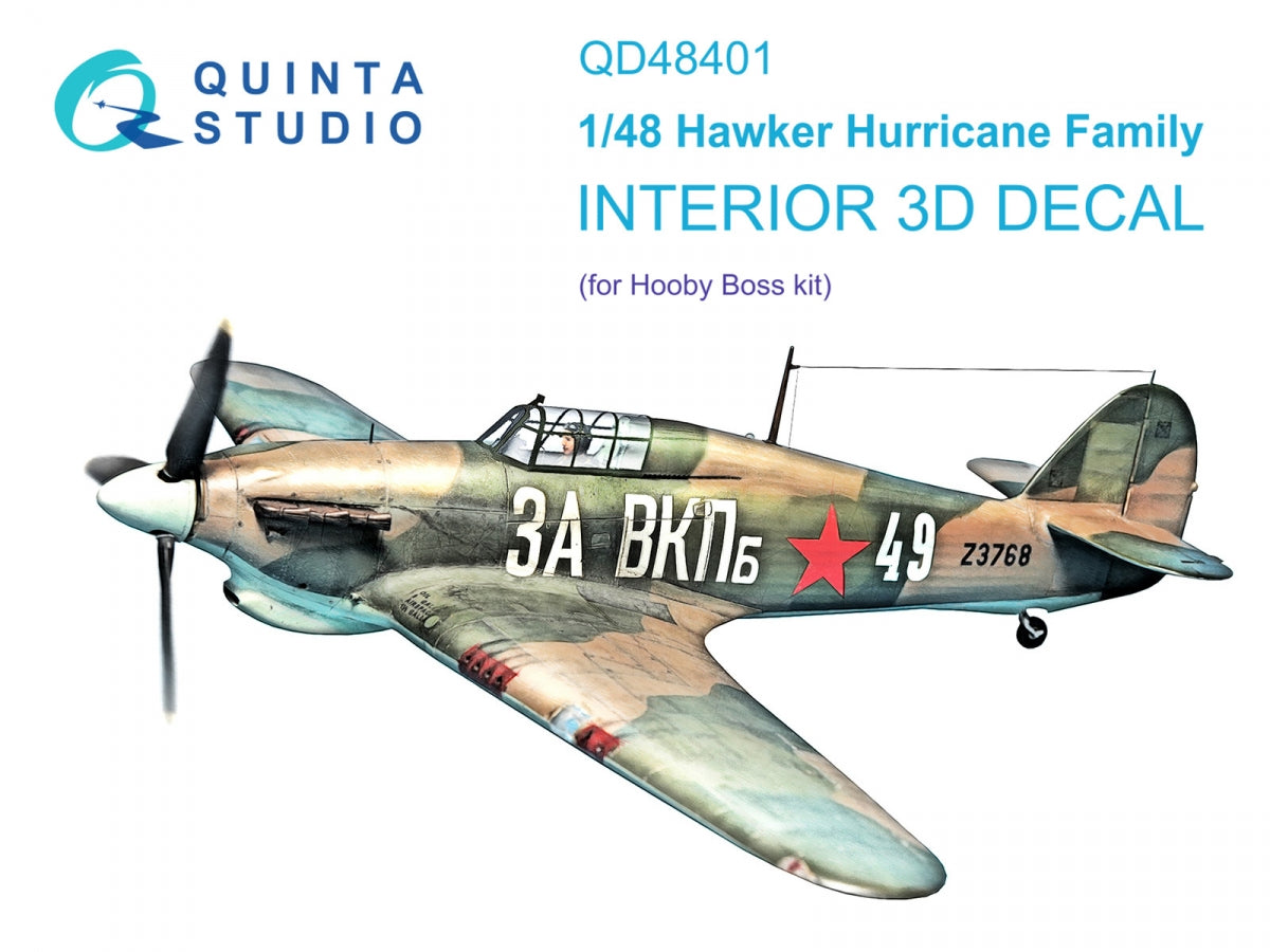 Quinta Studio QD48401 Hawker Hurricane family 3D-Printed &amp;amp; coloured Interior on decal paper (Hobby Boss) 1/48