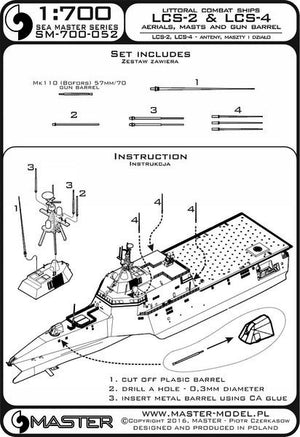 Maquette SM-700-052 Master SM-700-052 de la classe Independence des navires de combat littoral (LCS-2, LCS-4) - antennes, mâts et canon Mk110 (Bofors) de 57 mm/70 au 1/700 – image 3