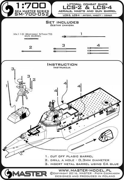 Maquette SM-700-052 Master SM-700-052 de la classe Independence des navires de combat littoral (LCS-2, LCS-4) - antennes, mâts et canon Mk110 (Bofors) de 57 mm/70 au 1/700 – image 3