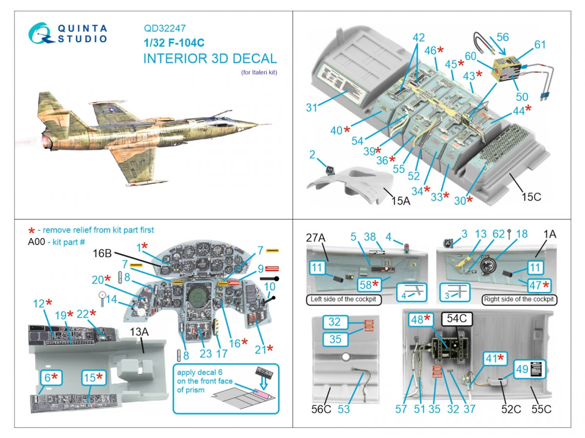 Quinta Studio QD32247 F-104C 3D-Printed &amp;amp; coloured Interior on decal paper (Italeri) 1/32 – imagen 7