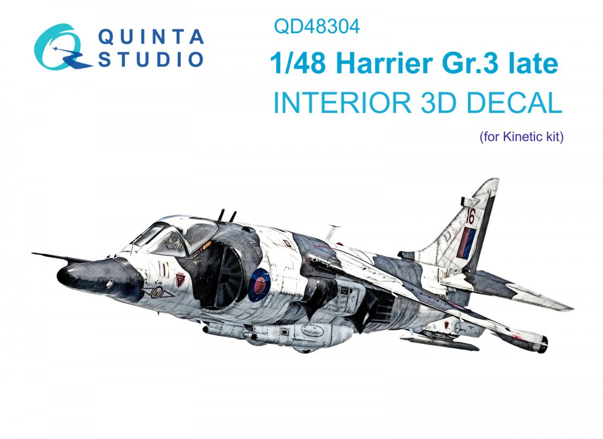 Quinta Studio QD48304 Harrier Gr.3 late 3D-Printed &amp;amp; coloured Interior on decal paper (Kinetic) 1/48