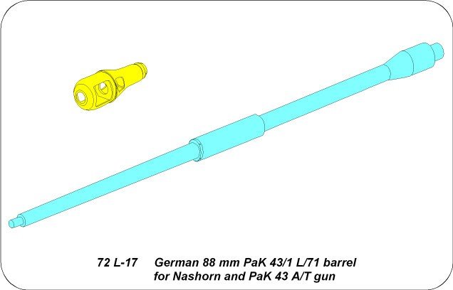 Aber 72L-17 Lufa 88mm PaK43/1 L/71 do działa Nashorn i PaK 43 / German 88mm PaK43/1 L/71 barrel for Nashorn and PaK43A/Tgun 1/72 – imagen 4