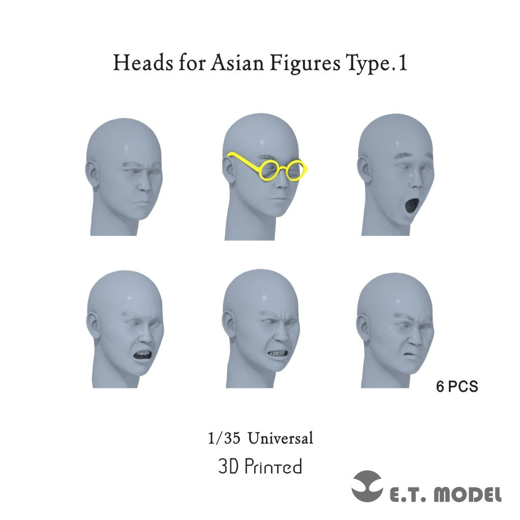 E.T. Model P35-339 Heads for Asian Figures Type.1 (Universal) 1/35
