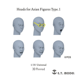 E.T. Model P35-339 Heads for Asian Figures Type.1 (Universal) 1/35