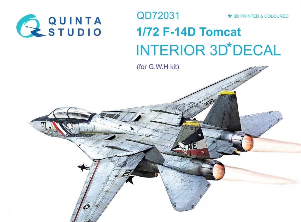 Intérieur imprimé en 3D et coloré sur papier décalcomanie Quinta Studio QD72031 F-14D (GWH) 1/72