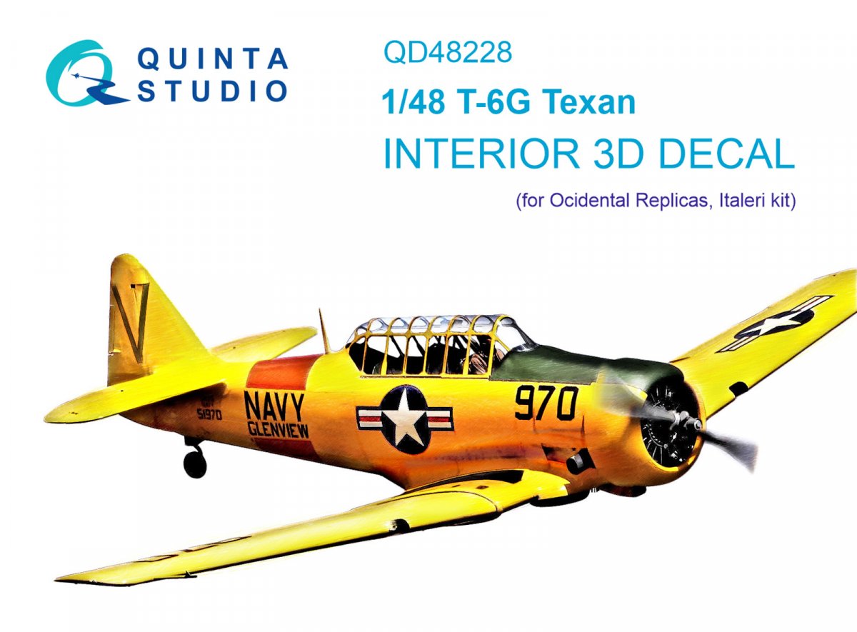 Quinta Studio QD48228 T-6G 3D-Printed &amp;amp; coloured Interior on decal paper (Italeri) 1/48