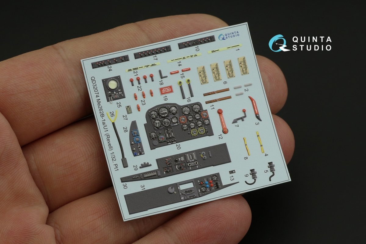 Quinta Studio QD32074 Me 262B1a/U-1 3D-Printed &amp;amp; coloured Interior on decal paper (Revell) 1/32 – Bild 9