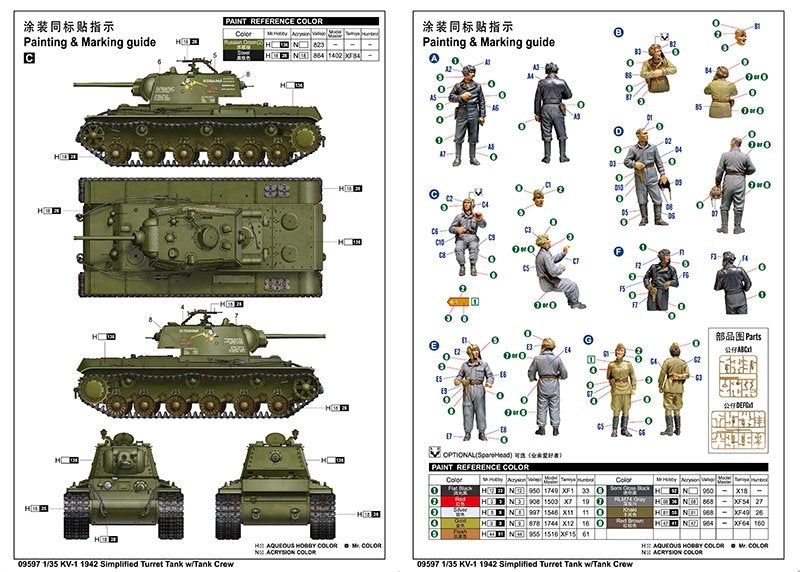 Trumpeter 09597 KV-1 1942 Simplified Turret Tank w/Tank Crew 1/35 – imagen 6