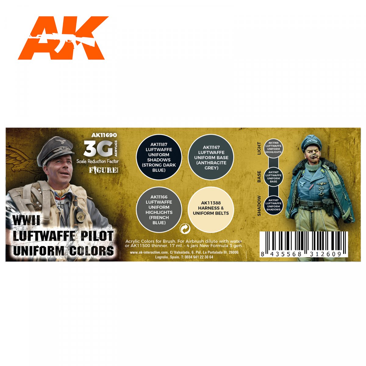 AK Interactive AK11690 WWII LUFTWAFFE PILOT UNIFORM COLORS 4x17 ml – Bild 2